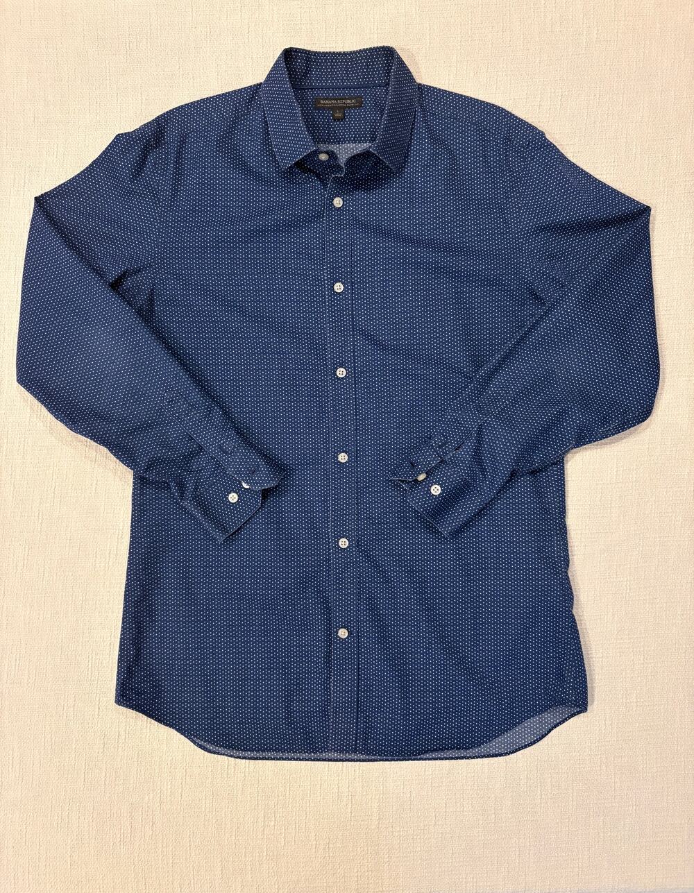 Banana Republic Mens L Non-Iron Slim Fit Navy Geometric Cotton Shirt